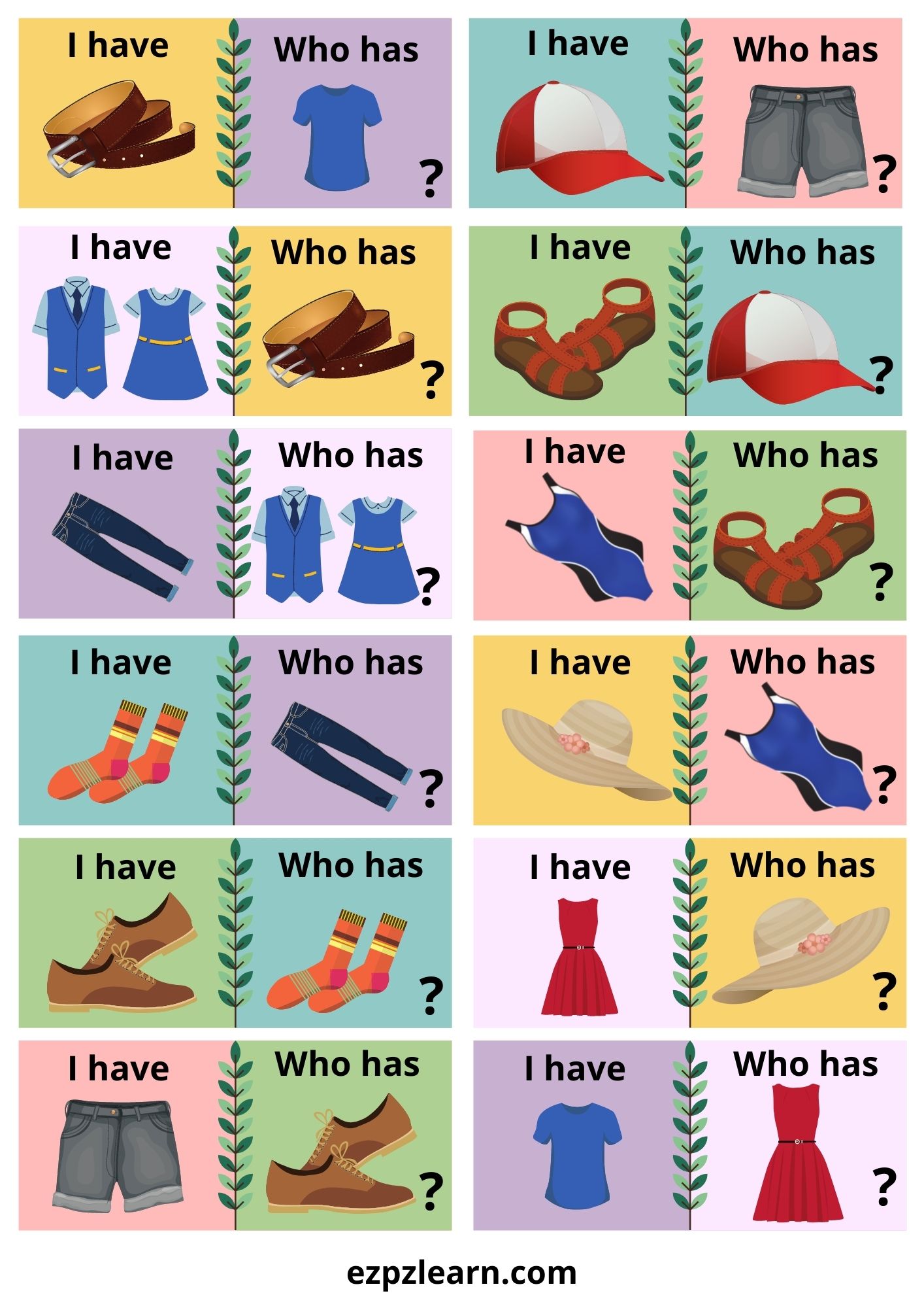 Clothes I have Who has Game